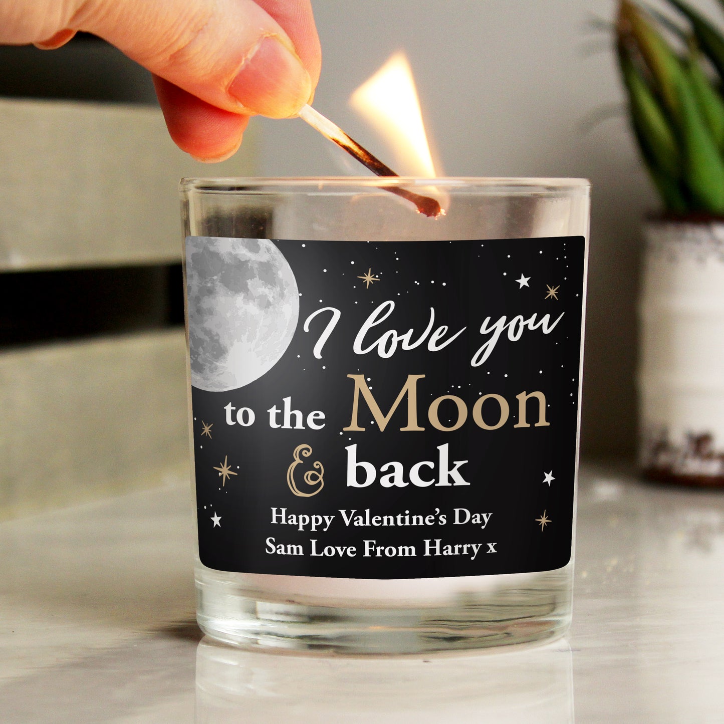 Personalised Moon & Back Scented Jar Candle