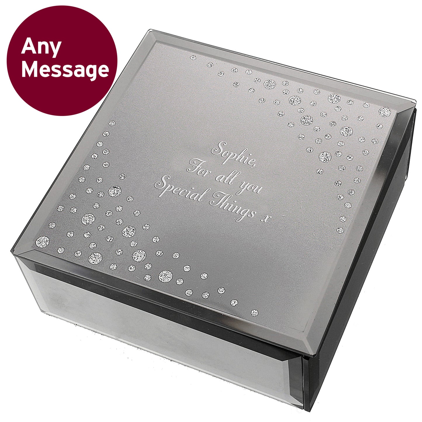 Personalised Any Message Diamante Glass Trinket Box