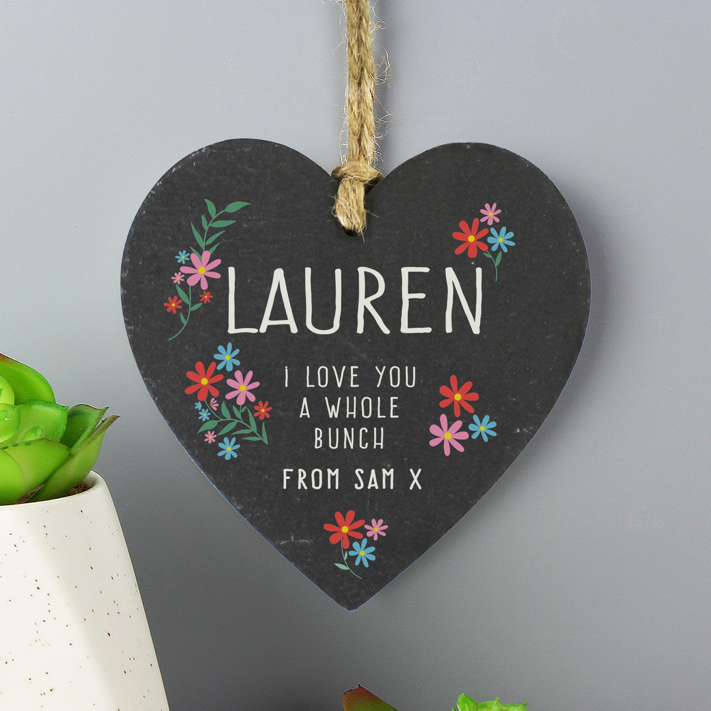 Personalised I Love You A Whole Bunch Hanging Slate Heart