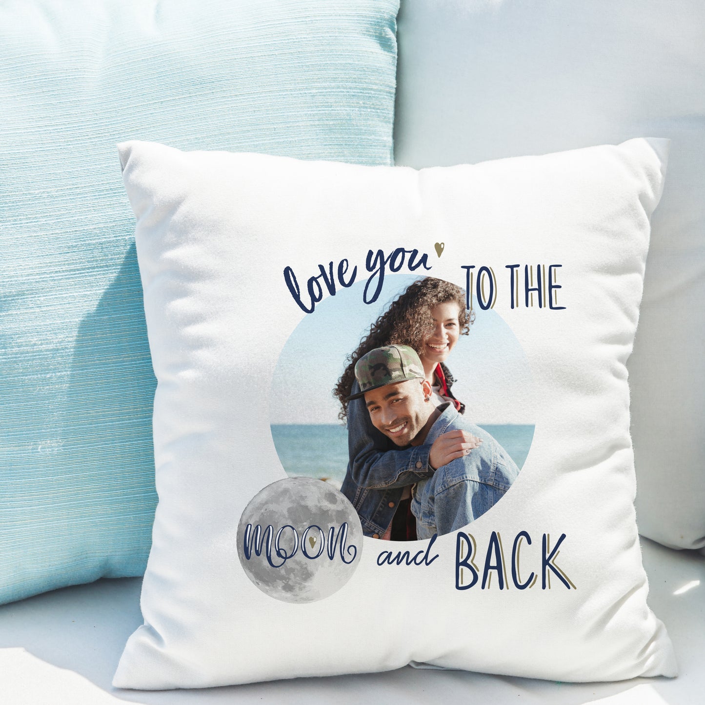 Personalised Moon & Back Photo Upload Cushion