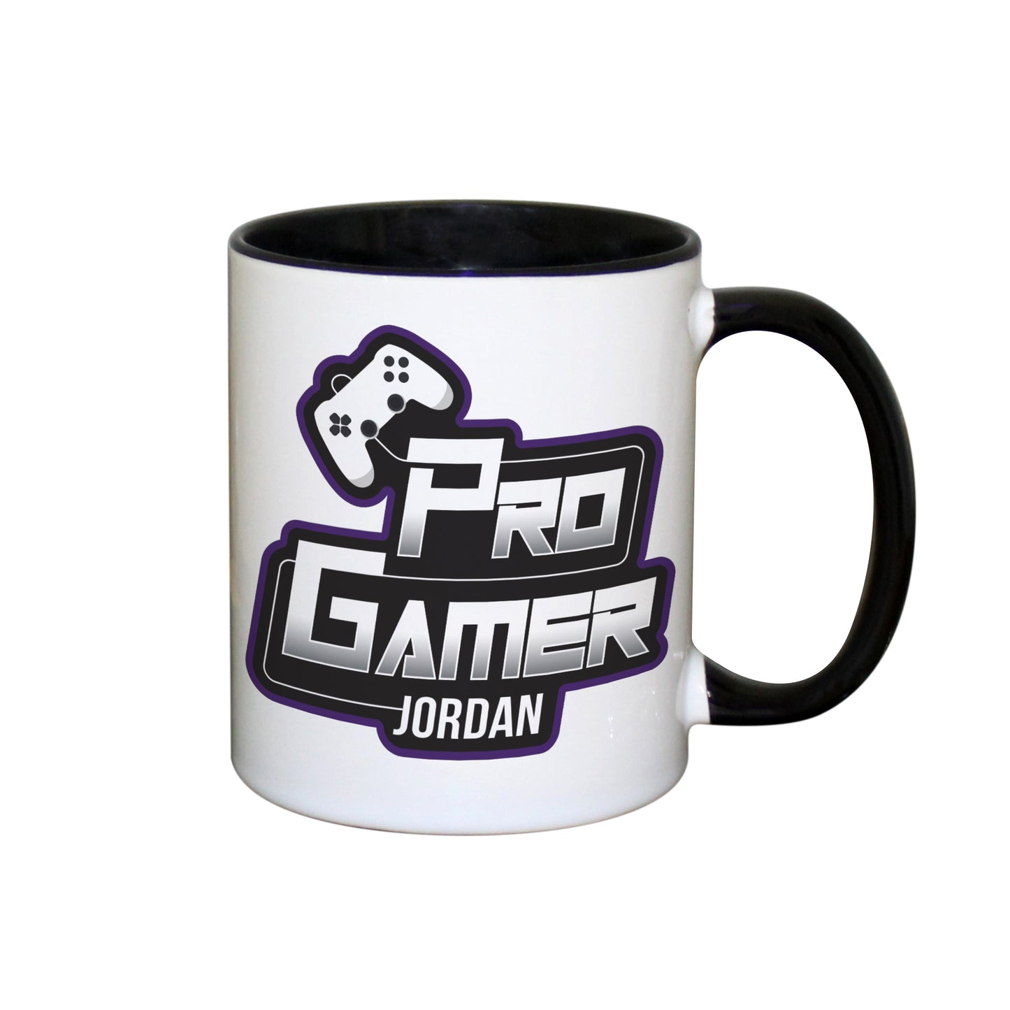 Personalised Pro Gamer Black Handled Mug