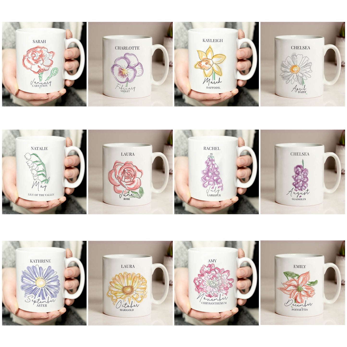 Personalised Flower of the Month Mug