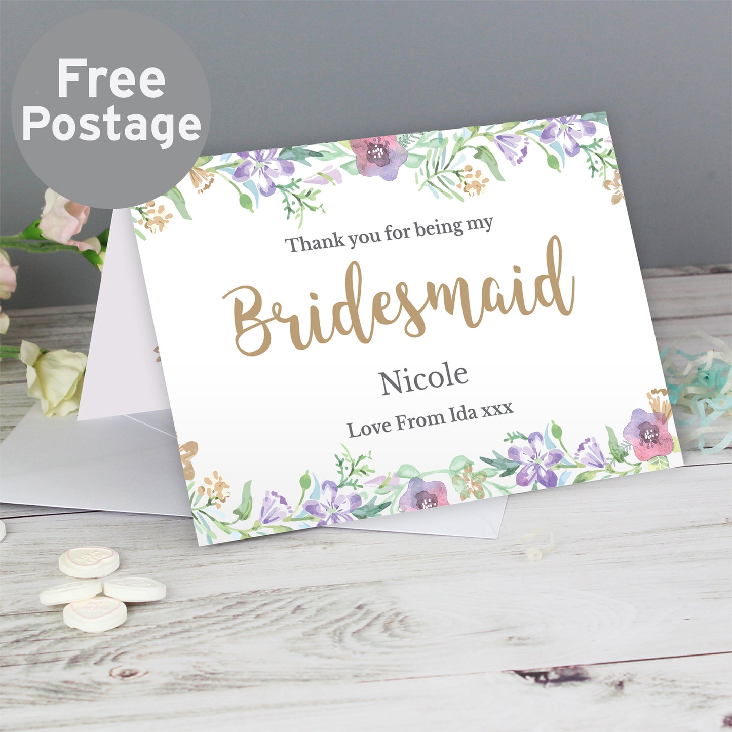 Personalised Bridesmaid 'Floral Watercolour Wedding' Card