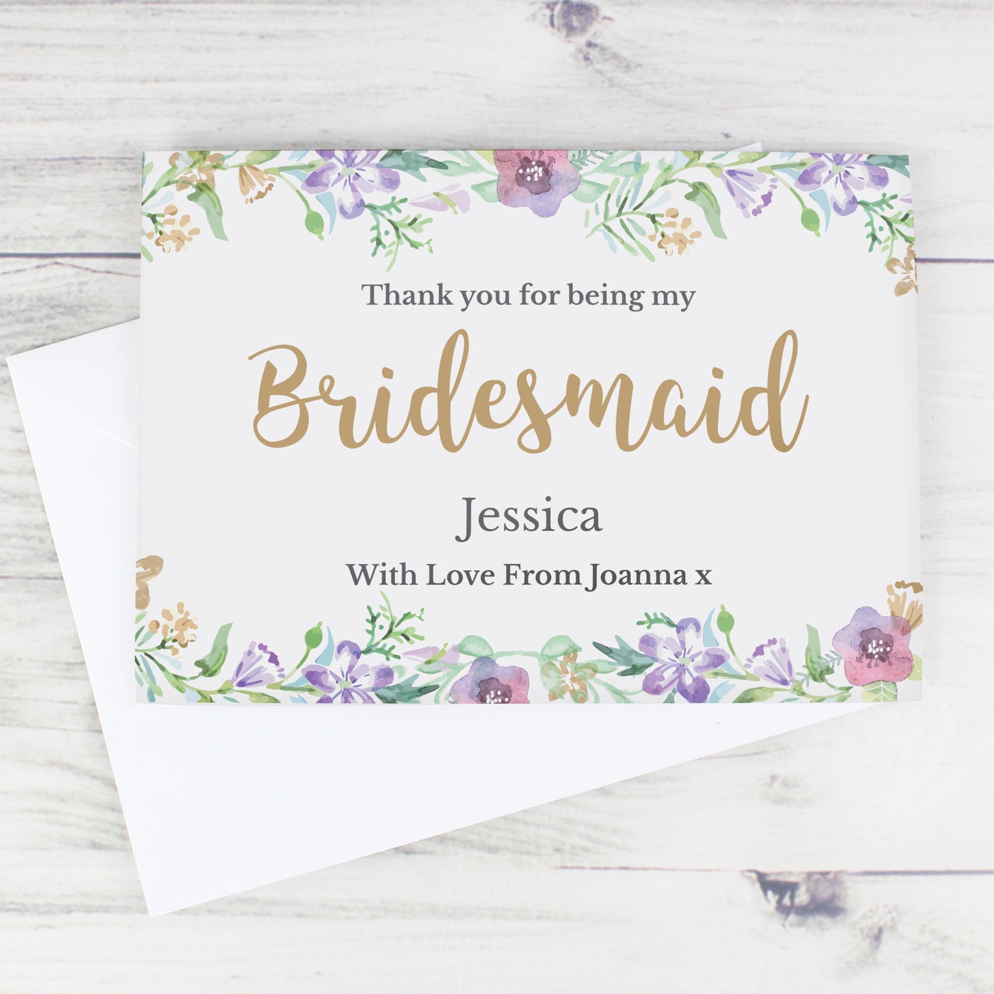 Personalised Bridesmaid 'Floral Watercolour Wedding' Card