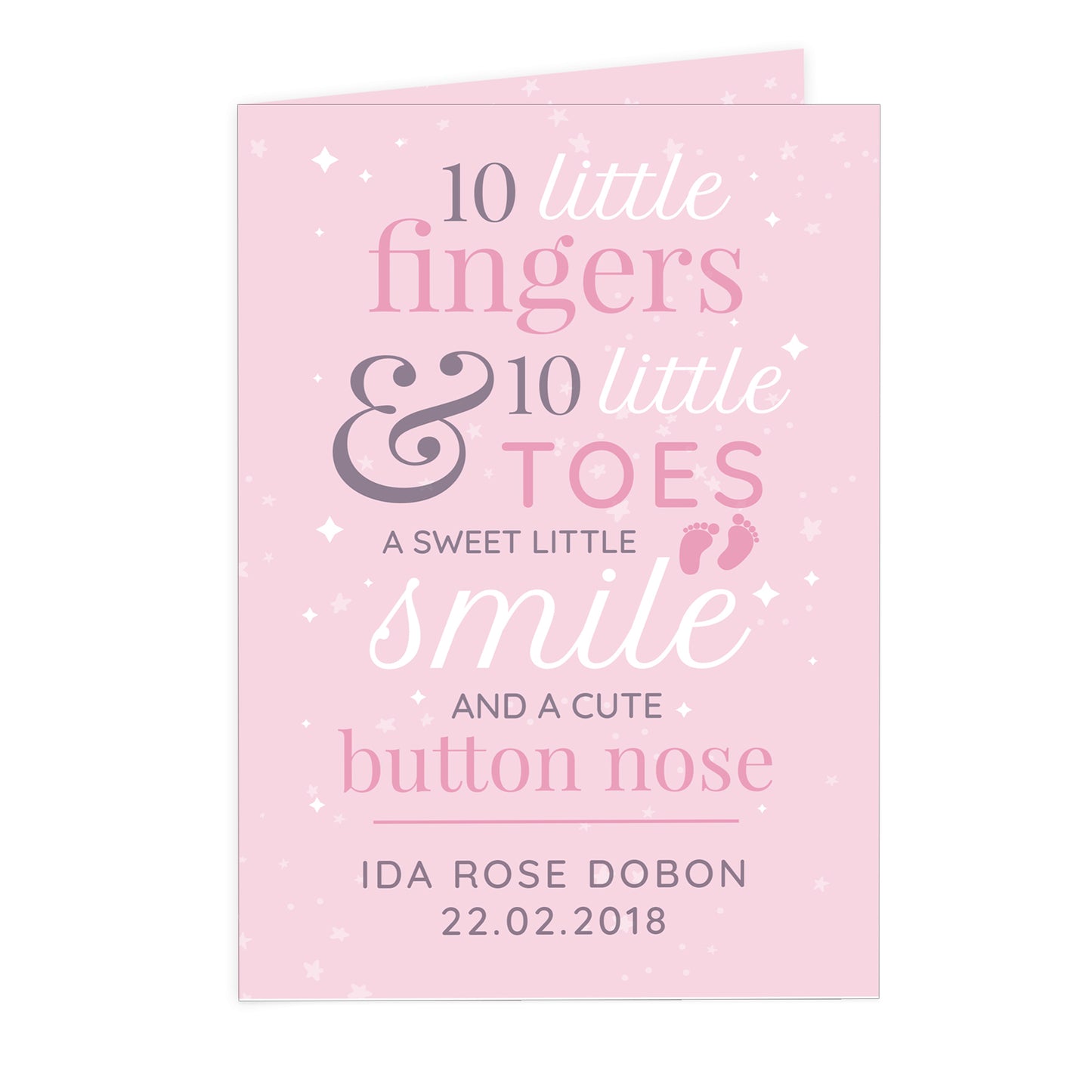 Personalised '10 Little Fingers' Pink Baby Card