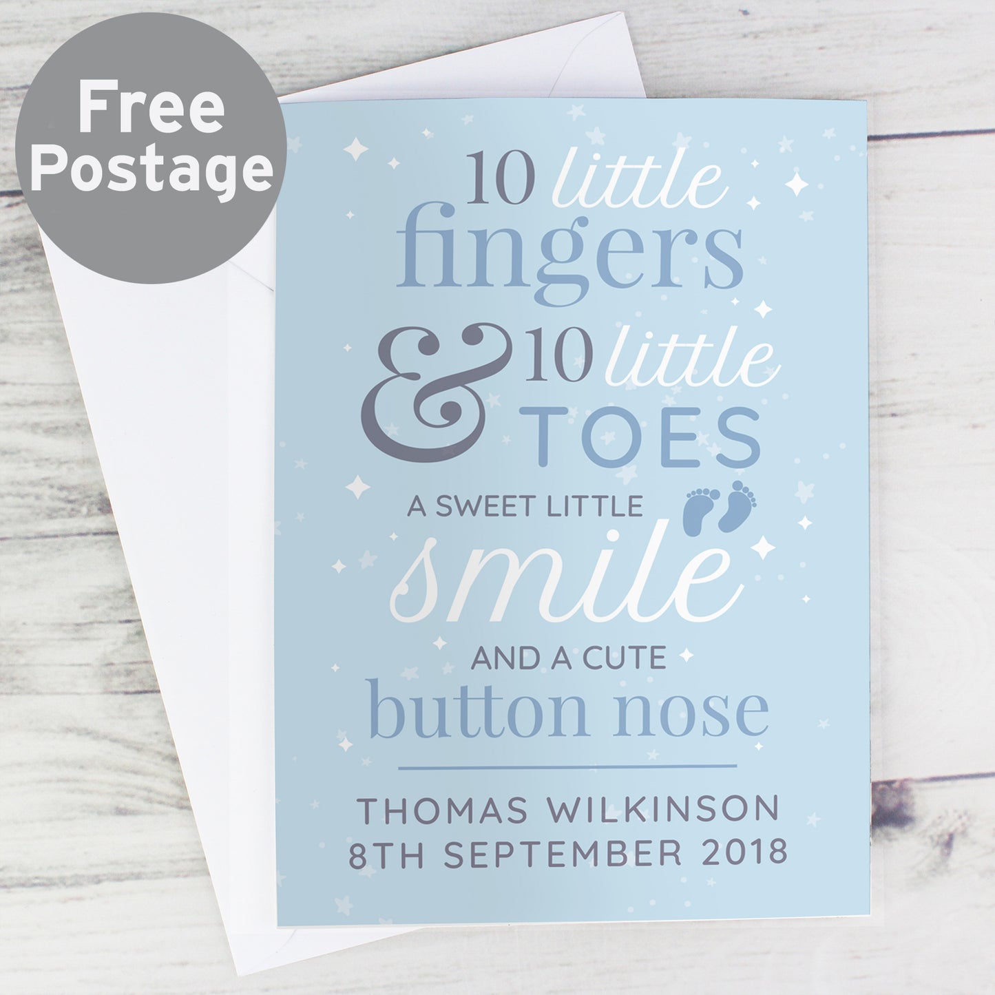 Personalised '10 Little Fingers' Blue Baby Card