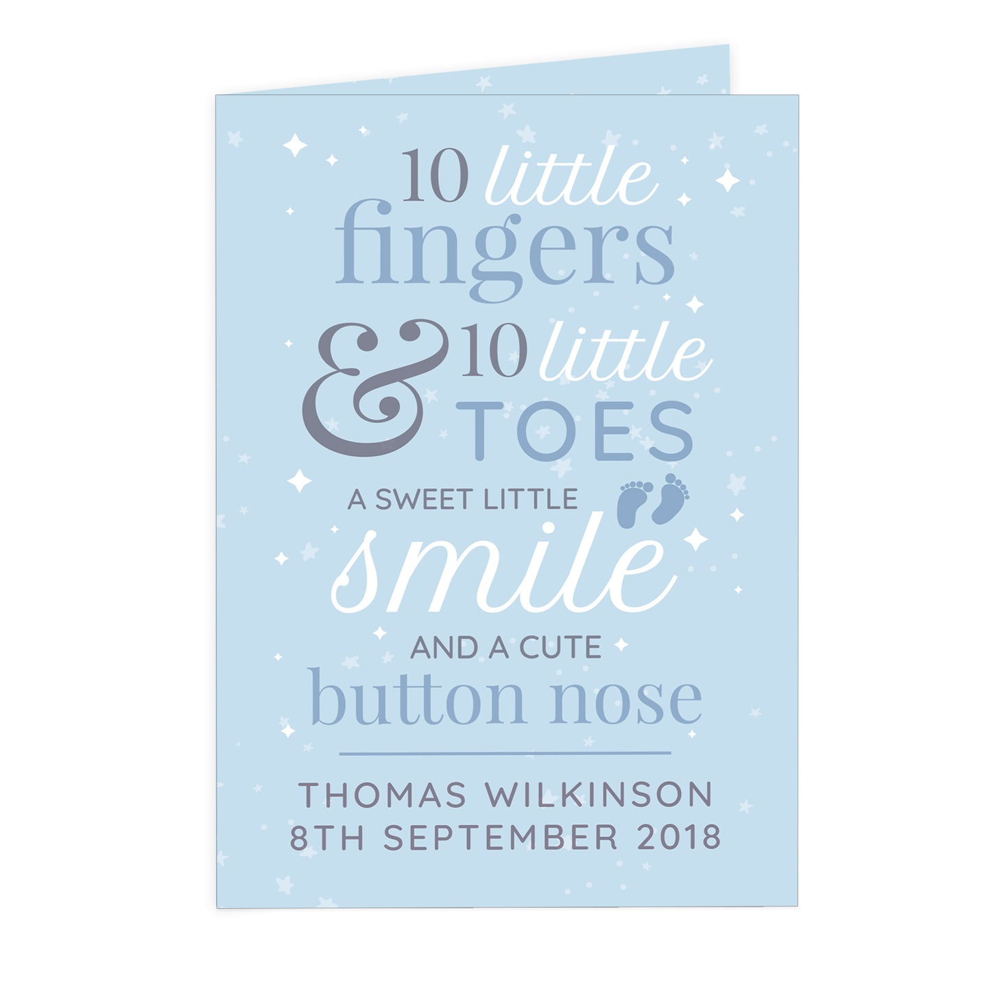 Personalised '10 Little Fingers' Blue Baby Card