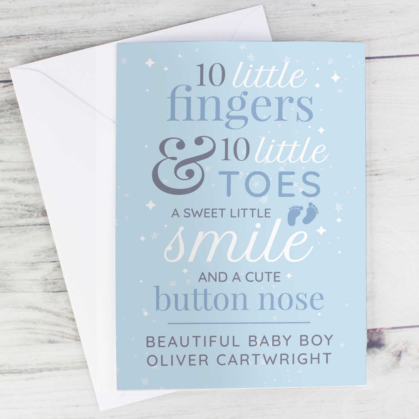 Personalised '10 Little Fingers' Blue Baby Card