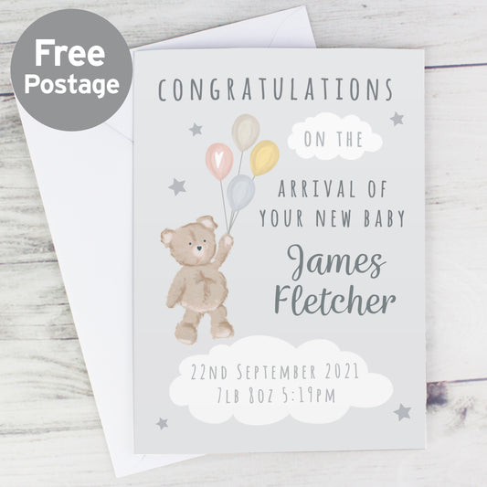 Personalised Teddy & Balloons Card