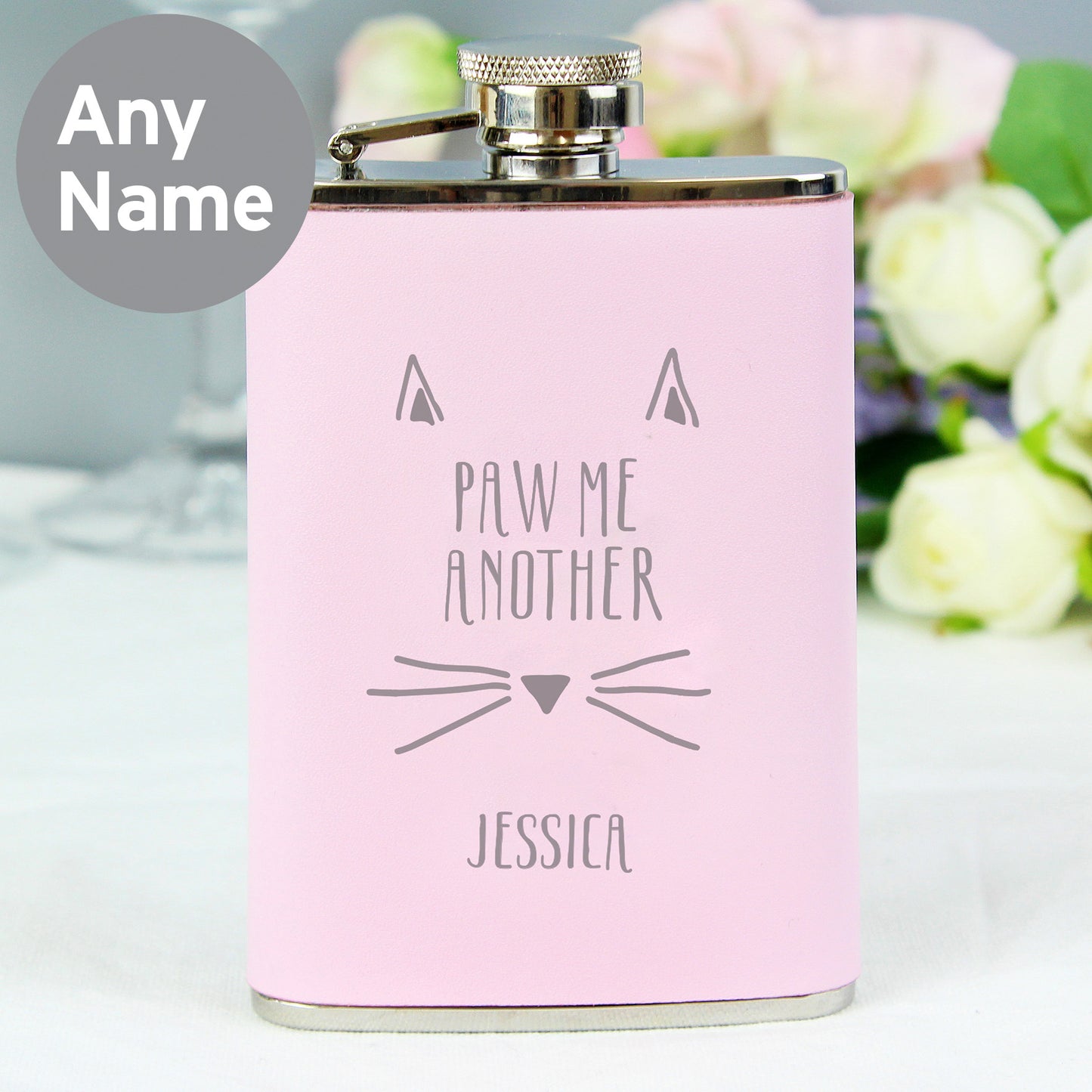 Personalised Paw Me Another Pink Hip Flask