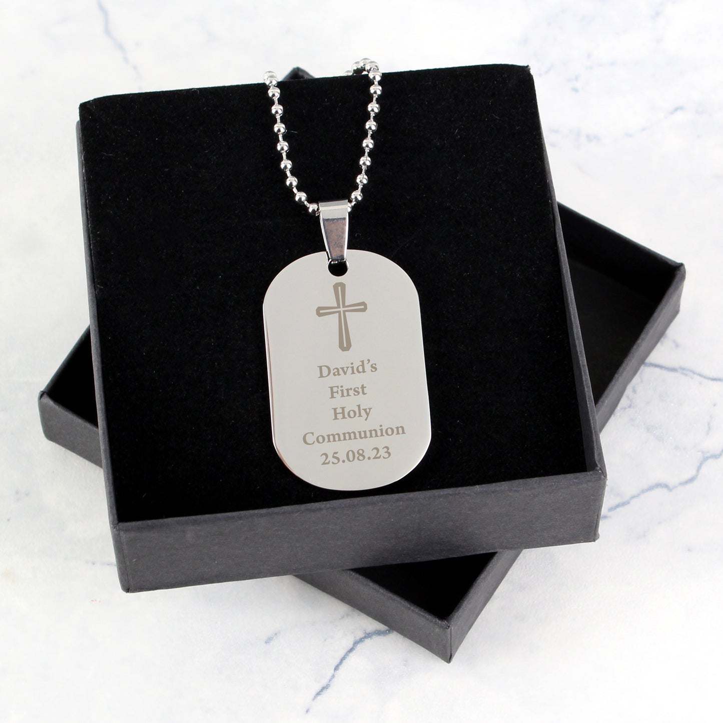 Personalised Cross Stainless Steel Dog Tag Necklace