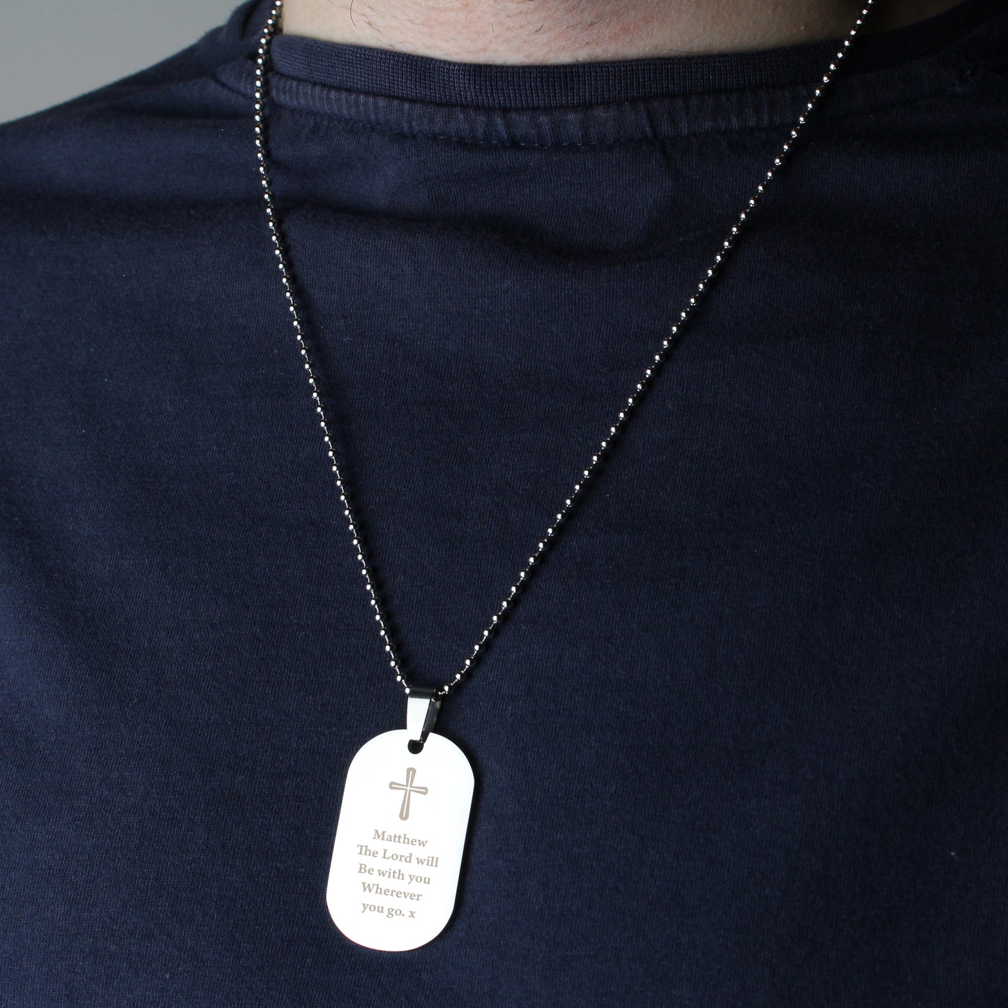 Personalised Cross Stainless Steel Dog Tag Necklace