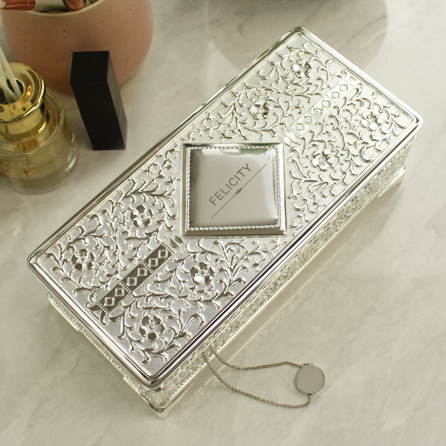 Personalised Classic Antique Silver Plated Jewellery Box