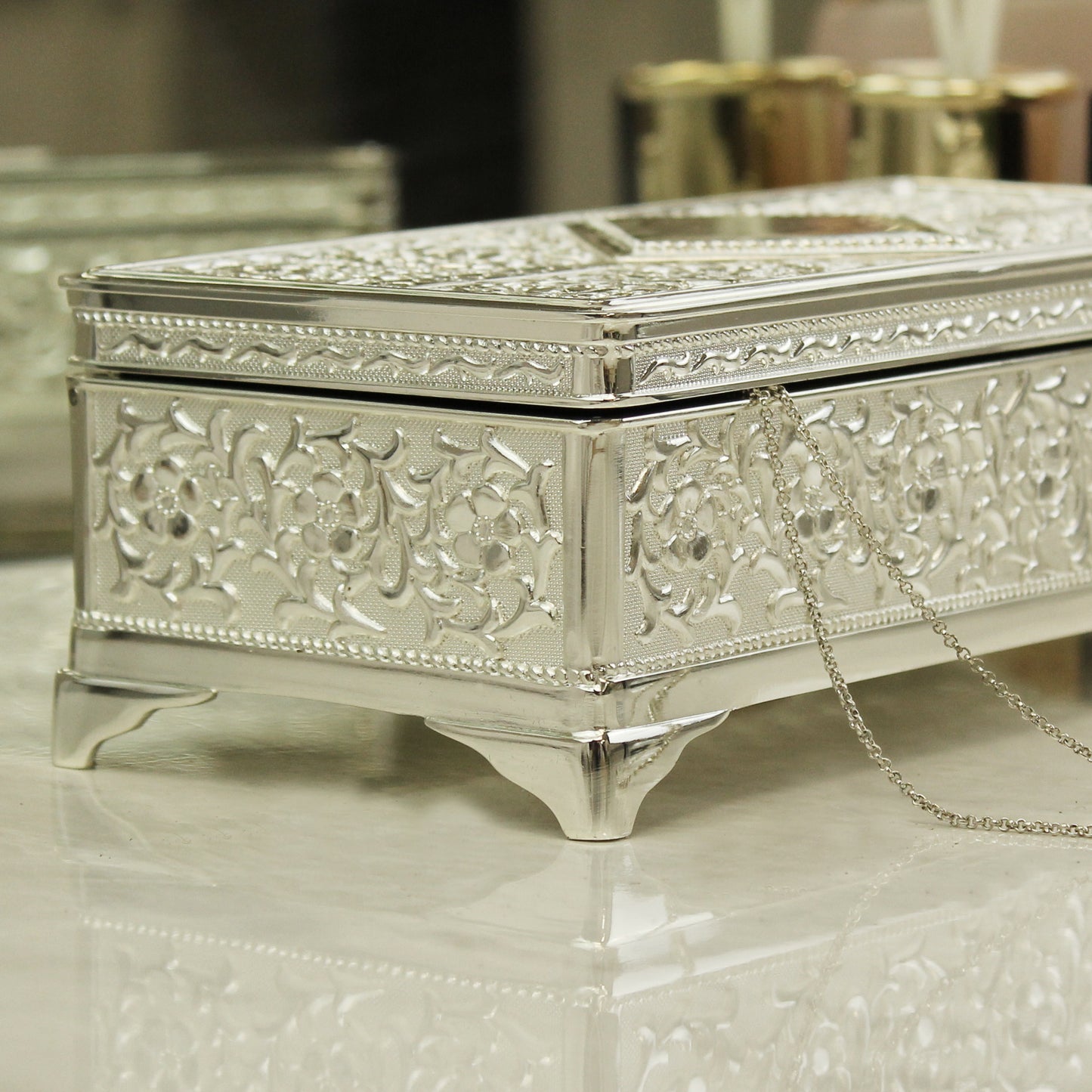 Personalised Classic Antique Silver Plated Jewellery Box