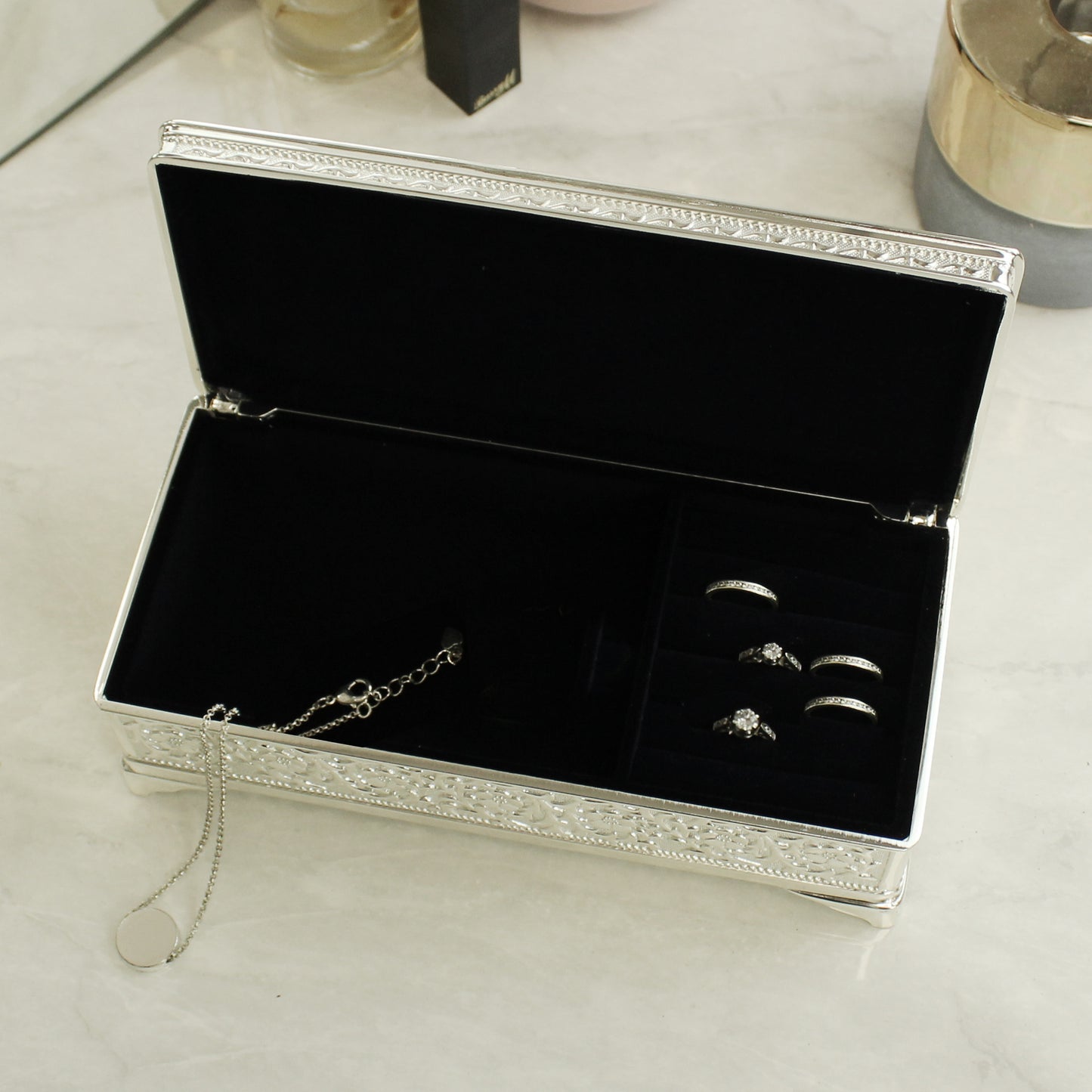 Personalised Classic Antique Silver Plated Jewellery Box