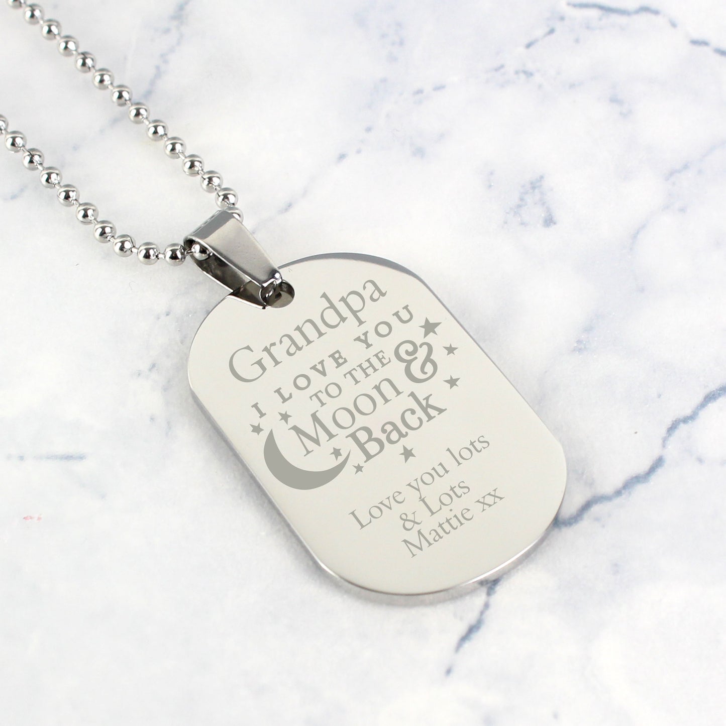 Personalised 'To The Moon & Back...' Stainless Steel Dog Tag Necklace