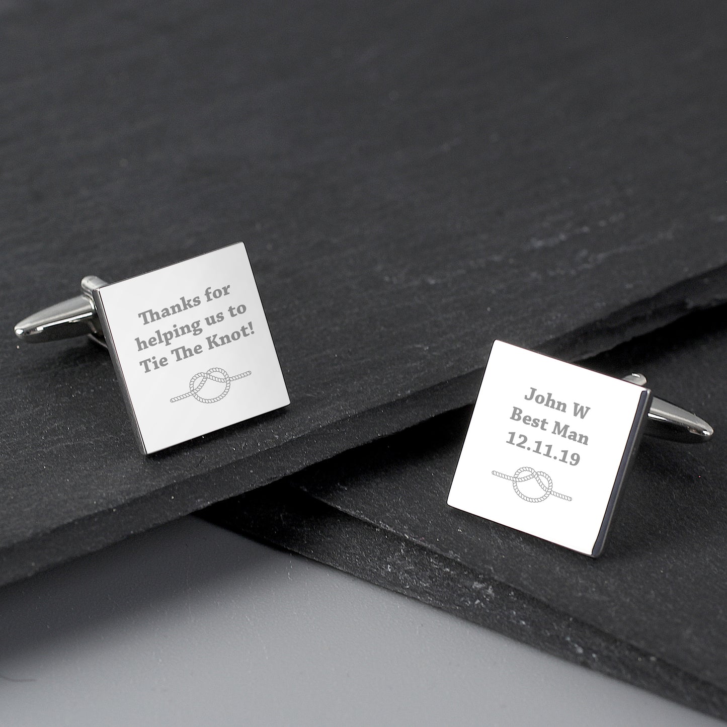 Personalised Tie the Knot Square Cufflinks