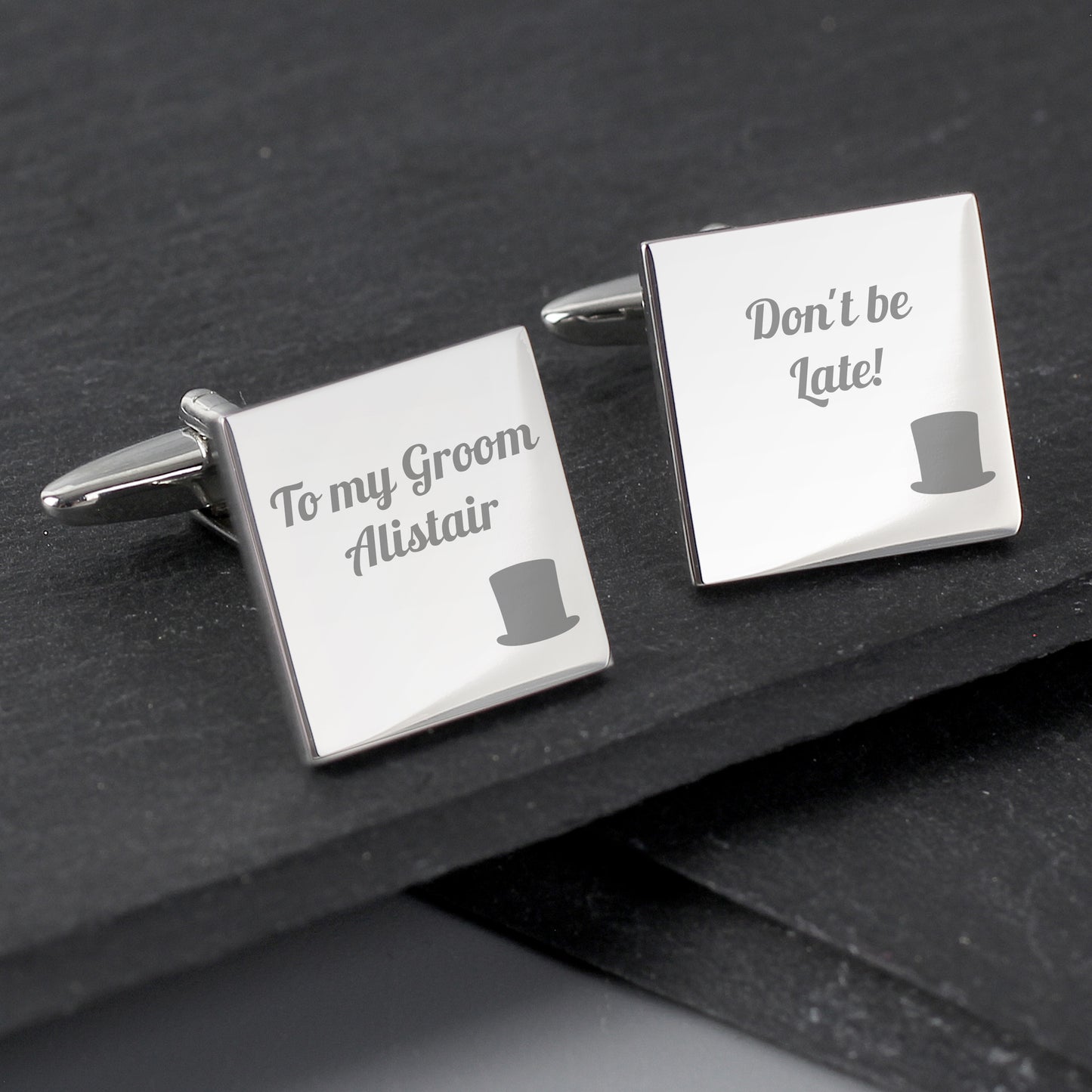 Personalised Top Hat Wedding Square Cufflinks