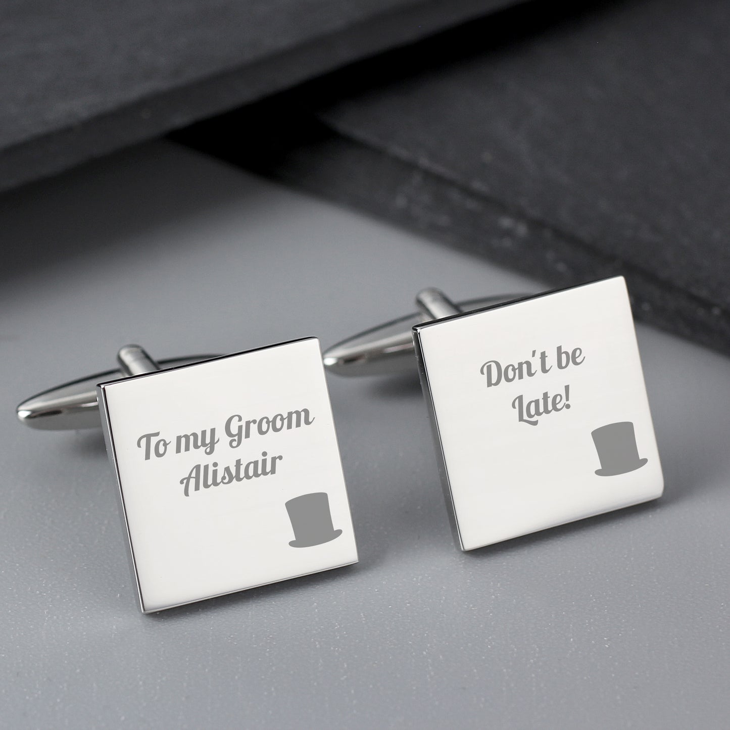 Personalised Top Hat Wedding Square Cufflinks