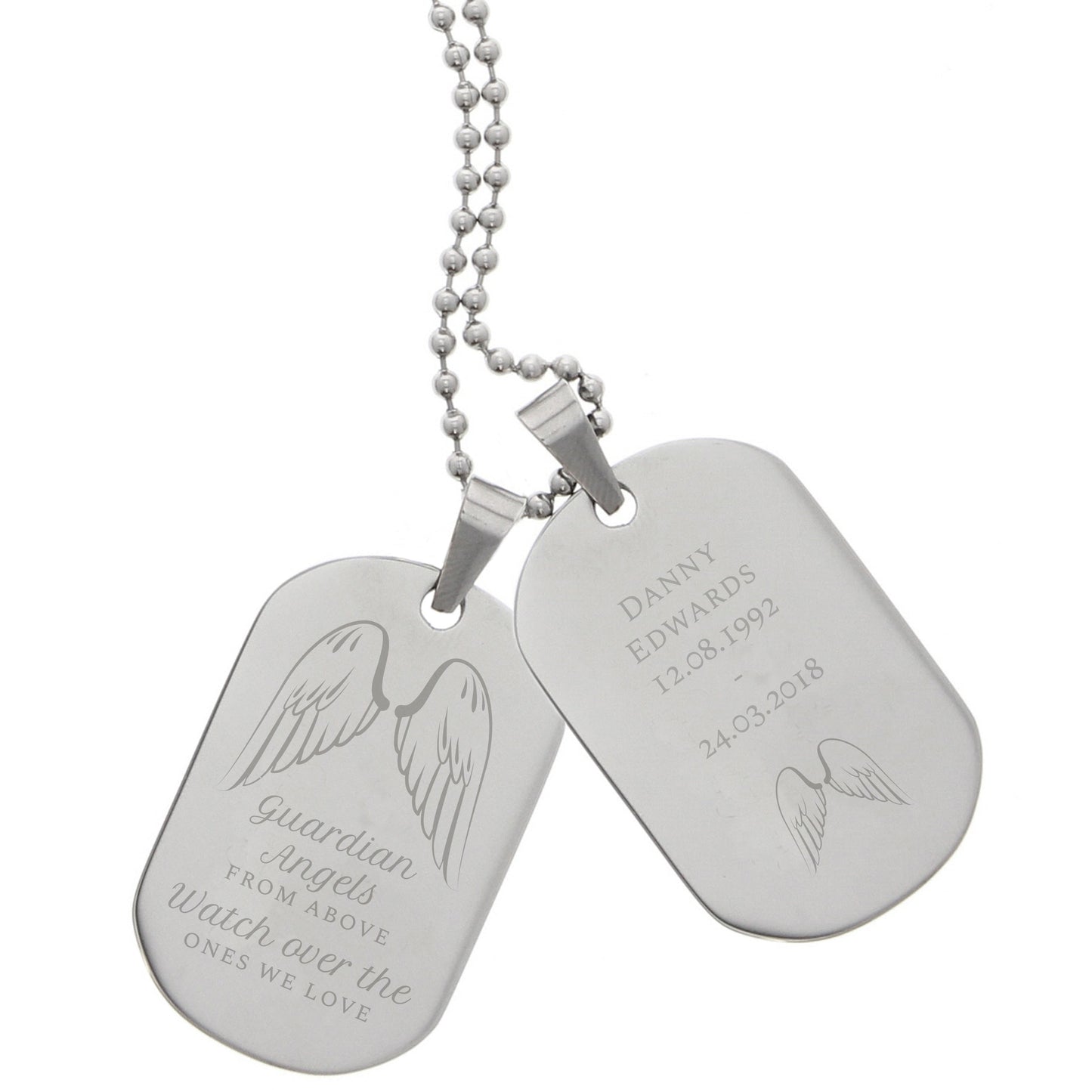 Personalised Guardian Angel Stainless Steel Double Dog Tag Necklace