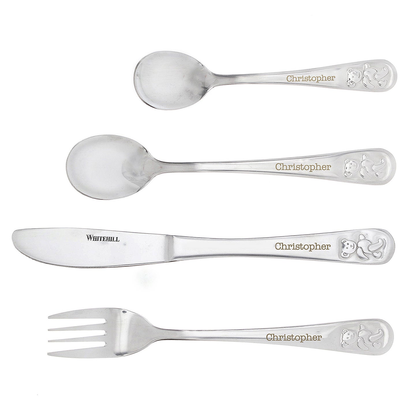 Personalised Teddy 4 Piece Embossed Cutlery Set