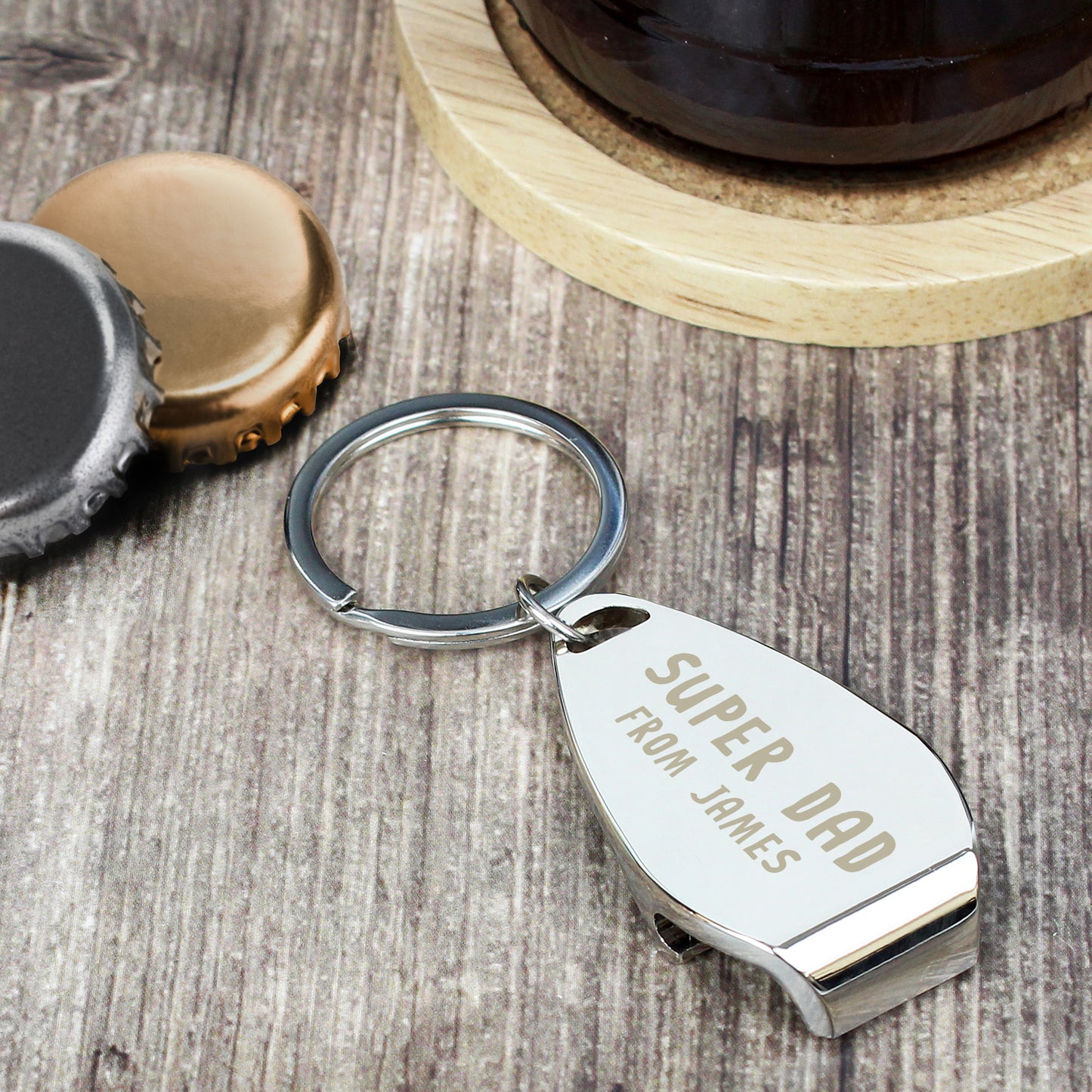 Personalised Super Dad Bottle Opener Keyring