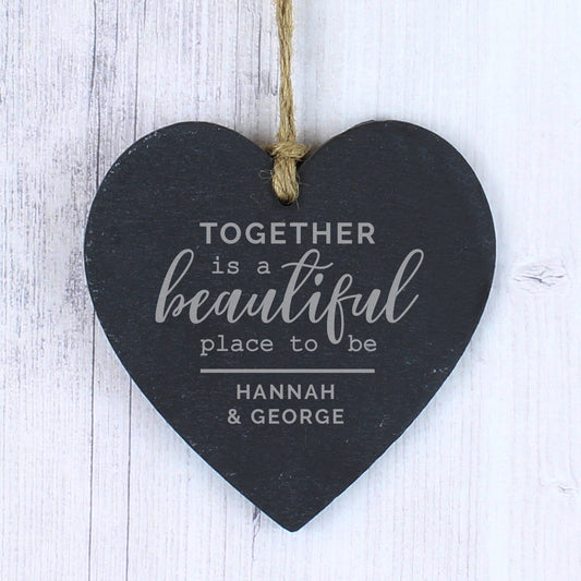 Personalised Together Slate Heart Decoration