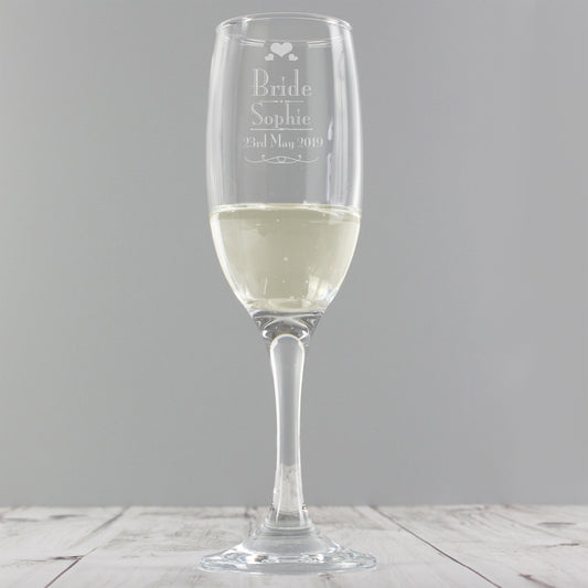 Personalised Decorative Wedding Bride Glass Flute