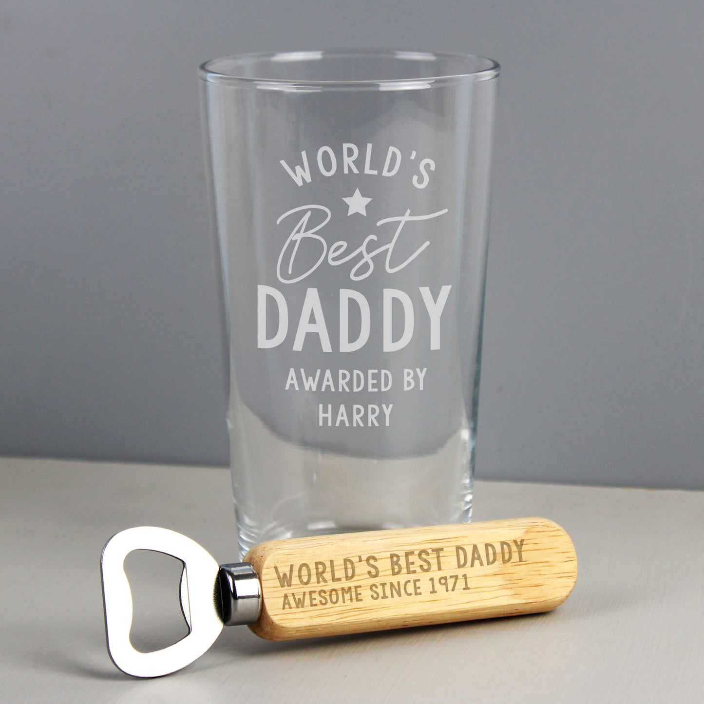 Personalised 'World's Best' Pint Glass & Bottle Opener