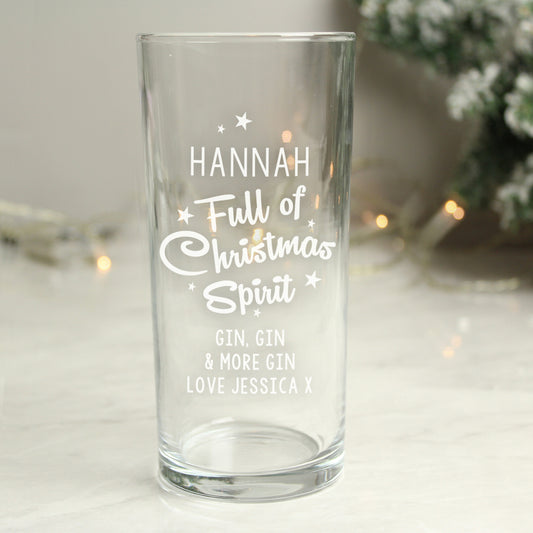 Personalised Full Of Christmas Spirit Hi Ball Glass