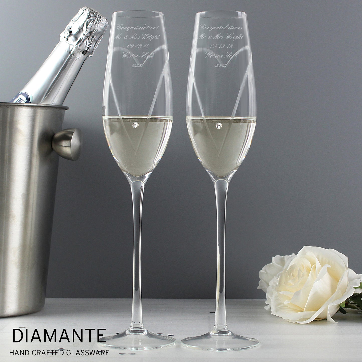 Personalised Hand Cut Heart Pair of Flutes with Gift Box