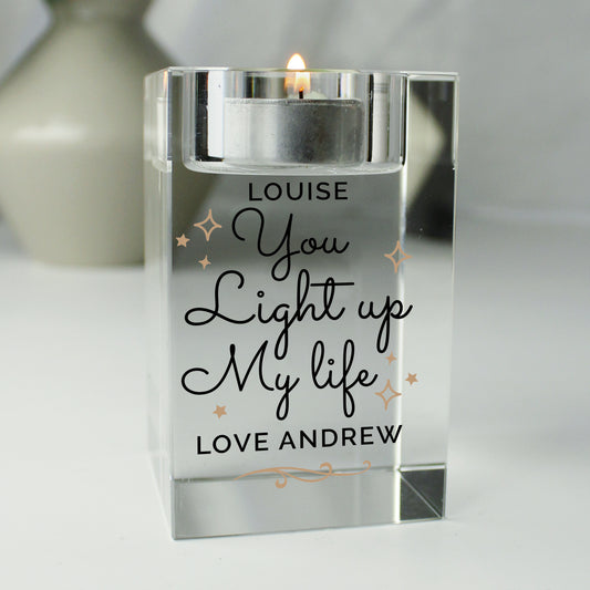 Personalised You Light Up My Life Glass Tea Light Holder