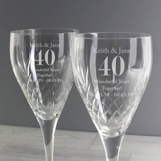 Personalised Anniversary Pair of Crystal Wine Glasses