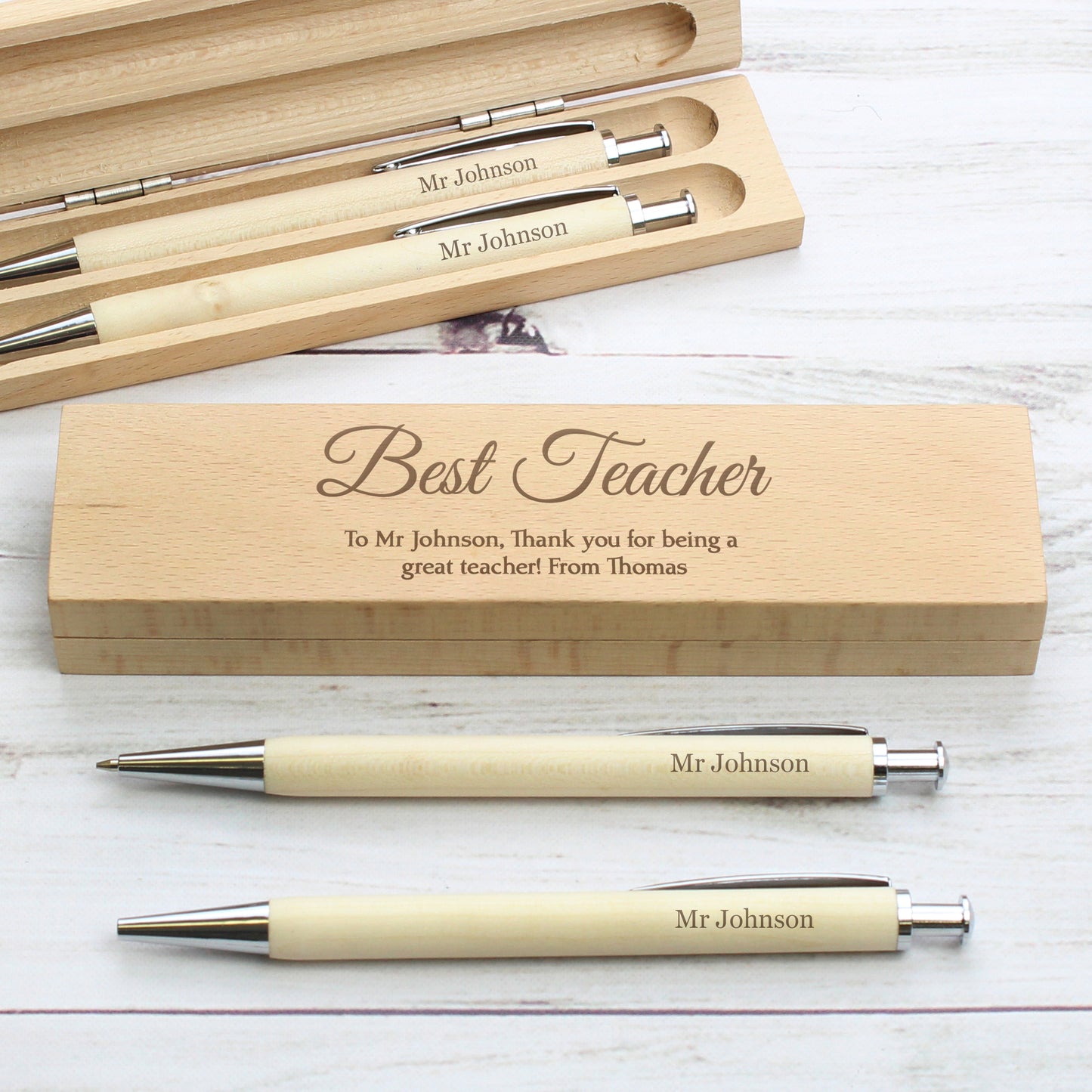 Personalised Any Message Wooden Pen & Pencil Box Set