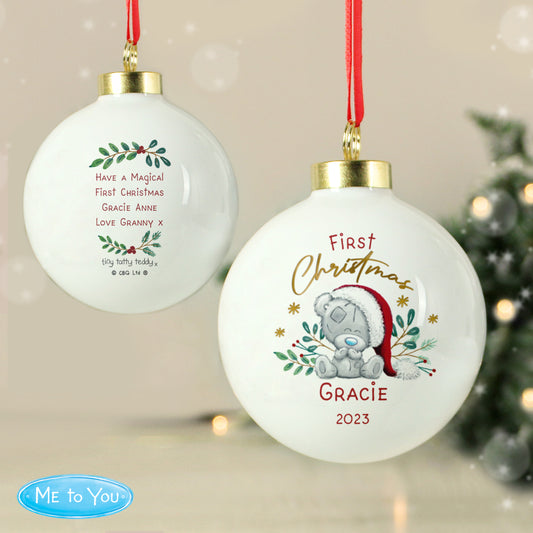 Personalised First Christmas Tiny Tatty Teddy Bauble