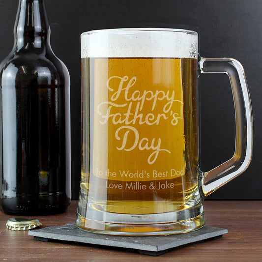 Personalised Happy Father's Day Glass Pint Stern Tankard