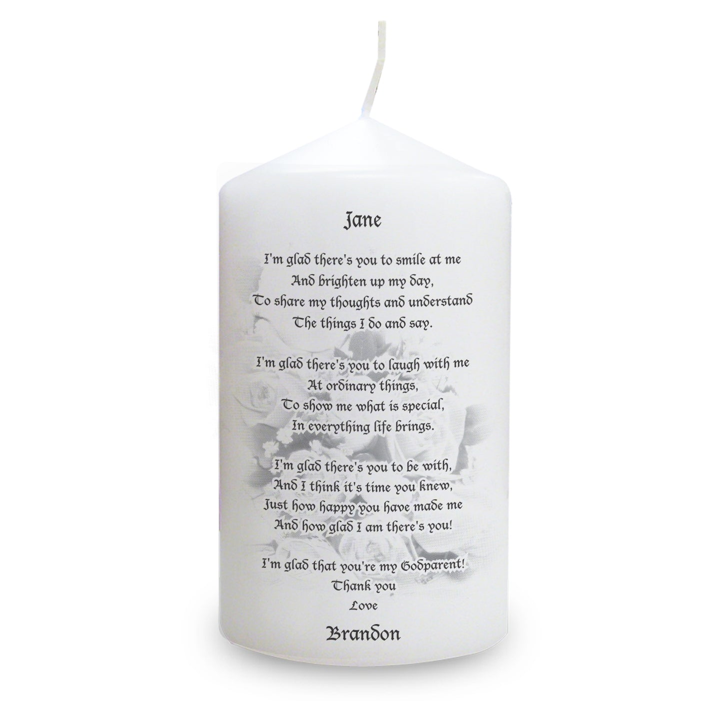 Personalised Godparent Pillar Candle