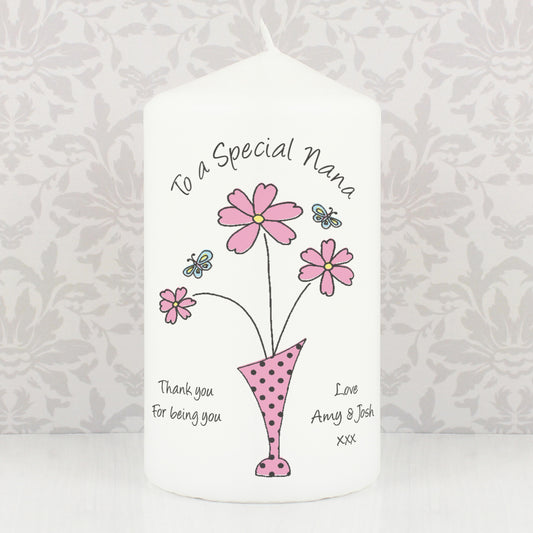 Personalised Flower in Vase Message Pillar Candle