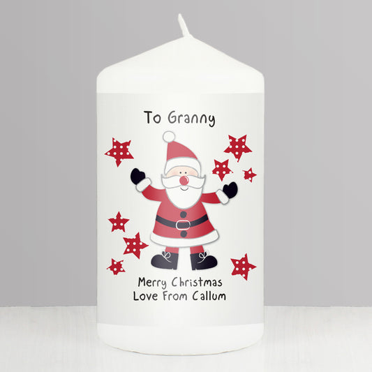 Personalised Spotty Santa Pillar Candle