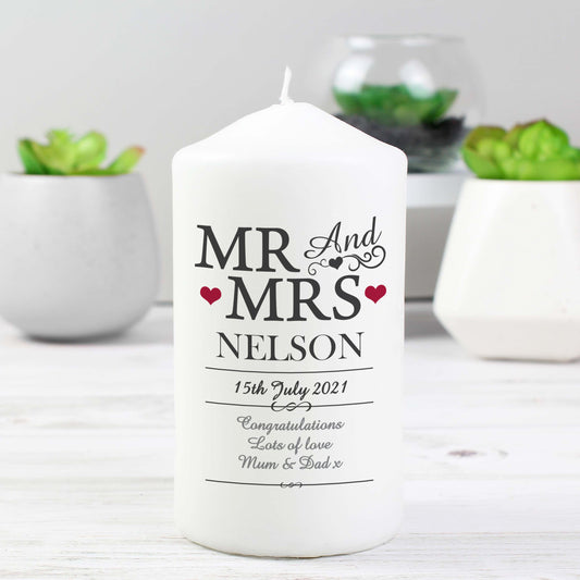 Personalised Mr & Mrs Pillar Candle