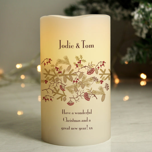 Personalised Christmas Floral LED Candle