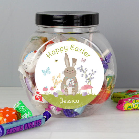 Personalised Easter Meadow Bunny Sweets Jar