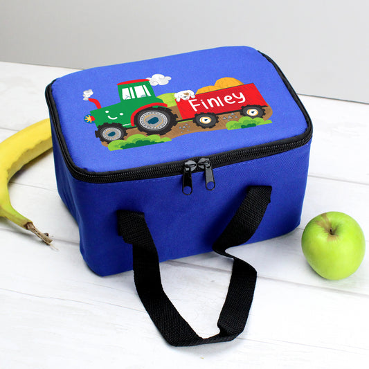 Personalised Tractor Blue Lunch Bag