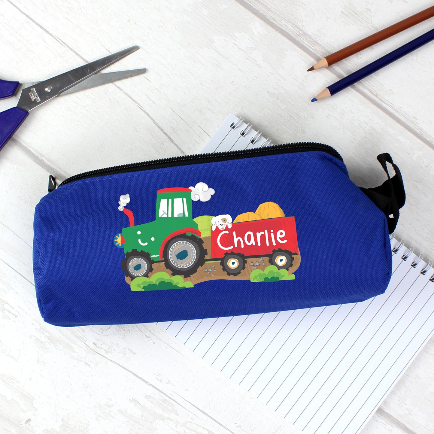 Personalised Tractor Blue Pencil Case