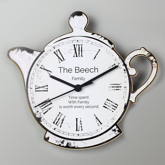 Personalised Teapot Shape Wooden Clock