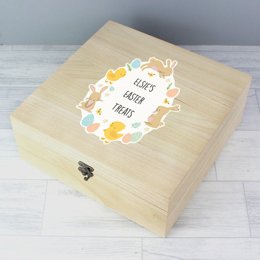 Personalised Easter Bunny & Chick Large Wooden Keepsake Box