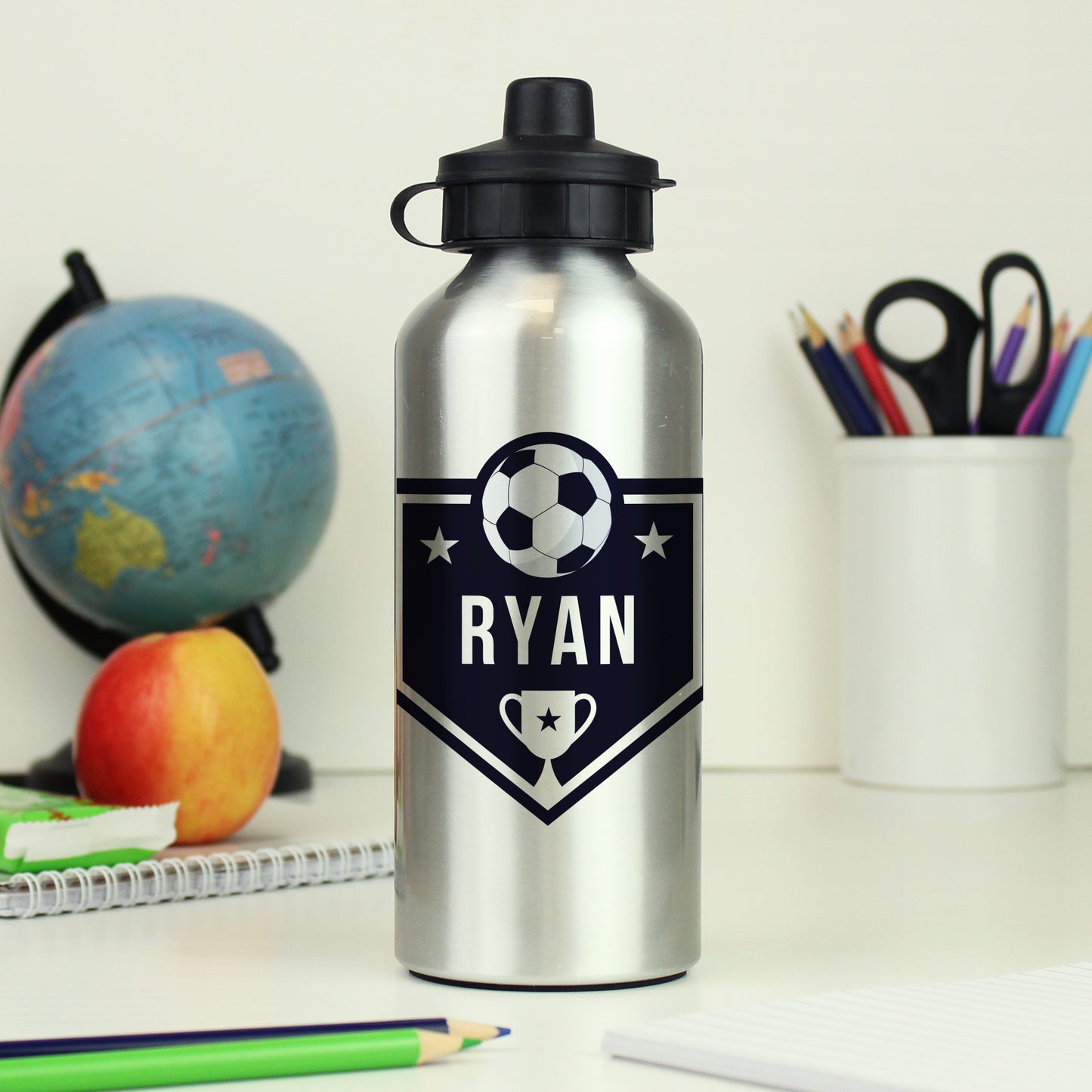 Personalised Football Silver Drinks Bottle