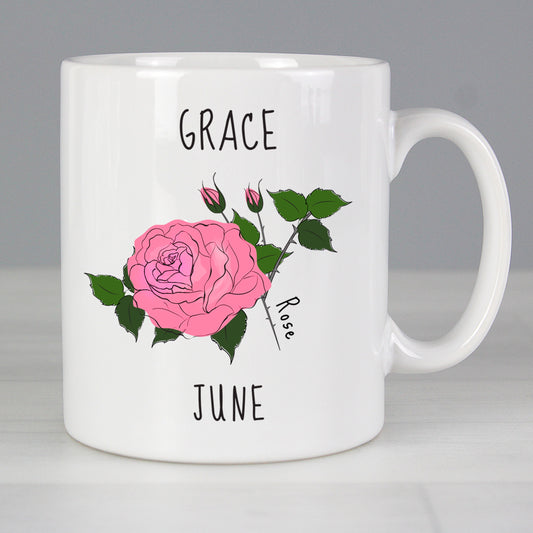 Personalised June Birth Flower - Rose Mug