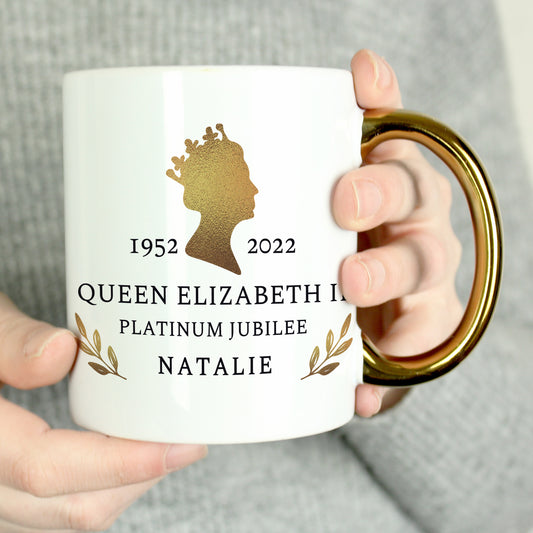 Personalised Platinum Jubilee Gold Handled Mug