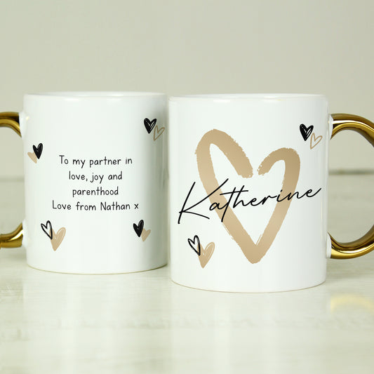 Personalised Hearts Gold Handled Mug